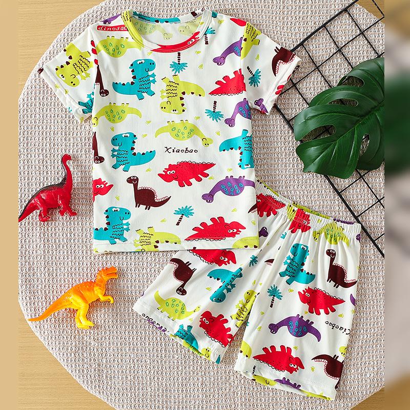Summer 3D Print Children's Fashion Home Clothes Suit Boy Comfortable Joker Dinosaur Short-sleeved Girl Sweet Pink Shorts Suit