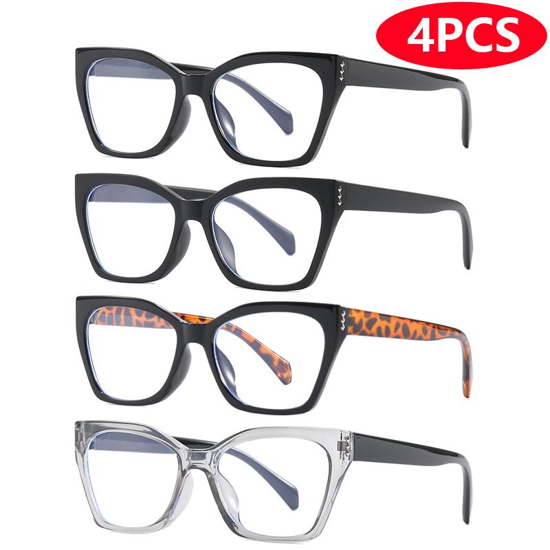 1/4pcs/6pcs Cat Eye Leopard Glasses Frame Sets Women Men Oversized Anti Blue Light Flat Mirror Unisex Eyewear
