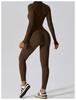 Autumn Long Sleeve Zipper Bodycon Butt-Lifting Bodysuit Yoga & Running Pants for Women - Black