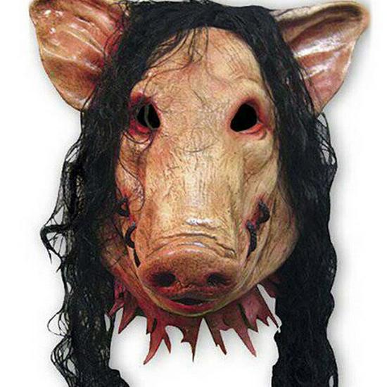 Chainsaw Massacre Pigsy Mask: Halloween Pig Head with Hair for Role-Playing