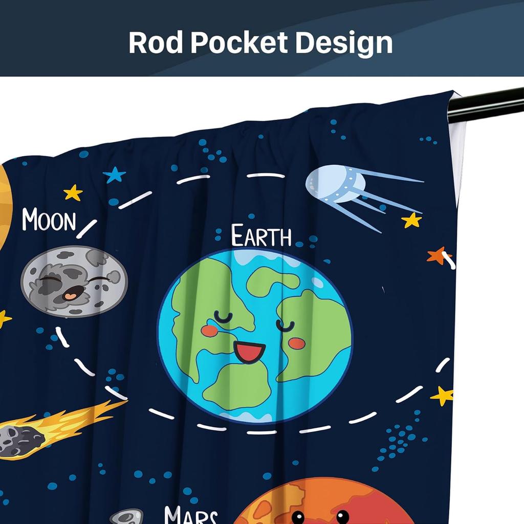 Sonnensystem Universum Fenstergardinen Kinder Jungen Weltall Planet Lernen Studie Wissen Galaxie Polyester Vorhang Hergestellt Aus Mit Stangentasche Waschbar