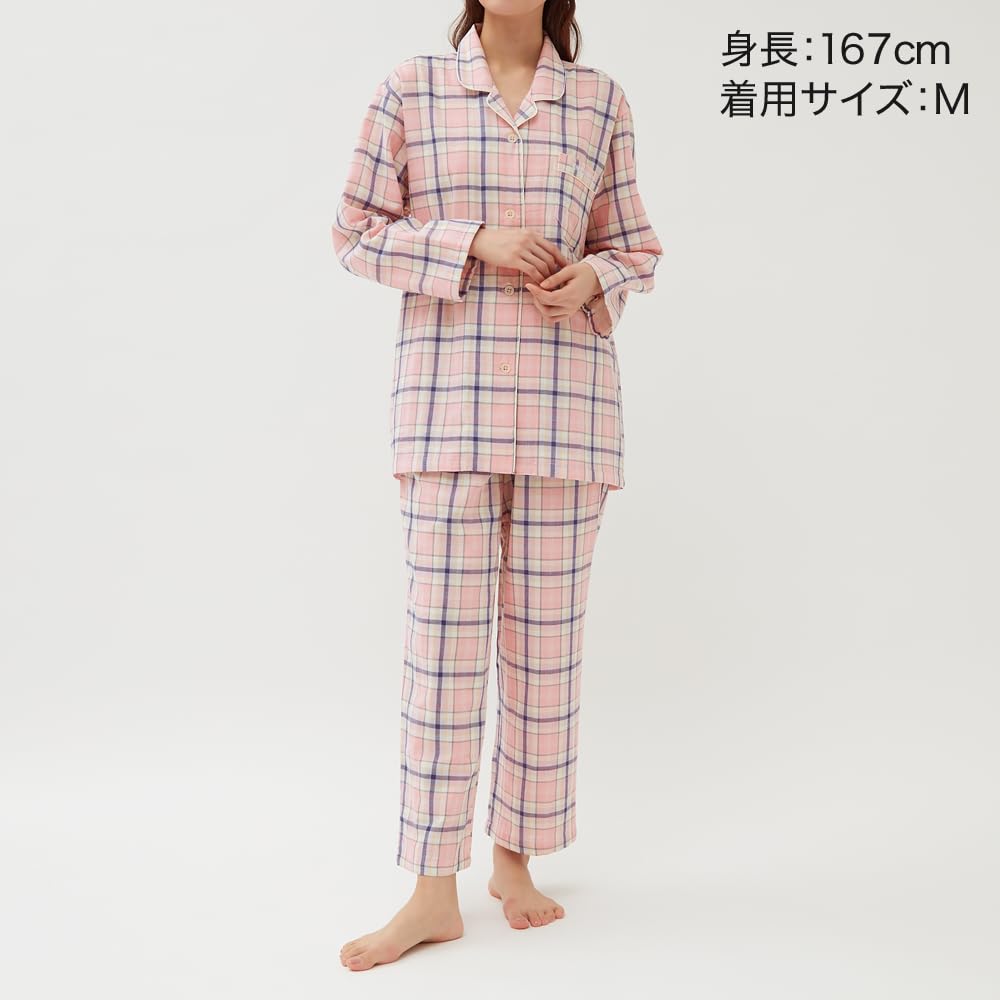 Gunze COMSHI COMSA Long Sleeve Dyed Double MD8294 Women's Loungewear, Gauze, Sax,