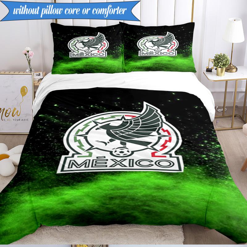 Mexico Football Emblem 3pcs Bedding,Including 1pc Duvet Cover And 2pcs Pillowcases Perfect for Christmas,Ideal for Bedroom, Dormitory