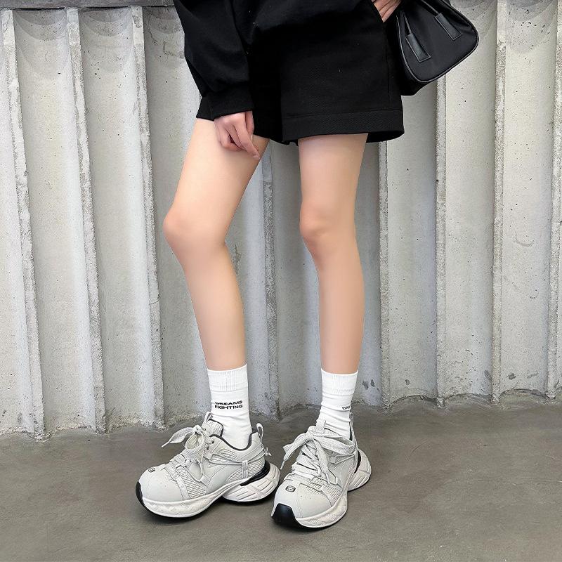 Functional Wind Outdoor Dad Shoes Women's 2025 Spring New Leather Polish Color European and American Thick-soled Heightening Casual Sports Shoes