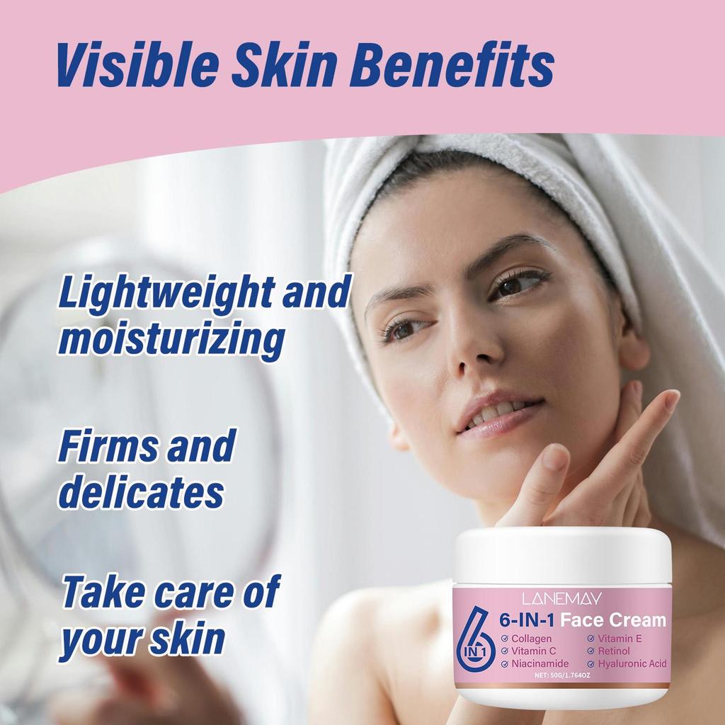 6-IN-1 Face Cream-Soften & Smooth-Firms & Delicates-Moisture Last 24 Hours-Suitable For All Skin Types, 50g