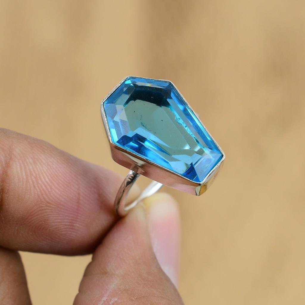 Wedding Gift For Her 925 Silver Natural Swiss Blue Topaz Multi Stone Ring Size 8
