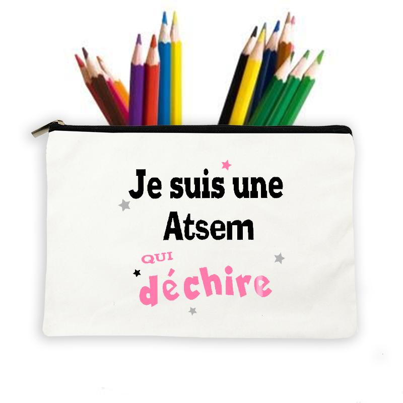 Thanks Atsem French Print Woman Makeup Wash Pouch Storage Bag Makeup Bag School Stationery Supplies Pencil Case Travel Best Gift