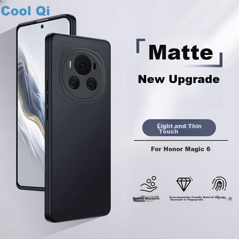 Phone Case for Honor Magic 6, Full Coverage Frosted Soft, Shockproof Protective Cover - Matte Black
