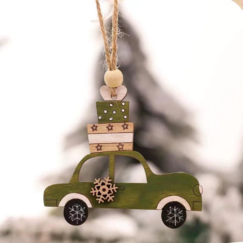 Ländlicher Weihnachtsbaum aus Holz Tier Auto Hängeornament Heimdeko Geschenk Zubehör Geschnitzte Holzscheibe