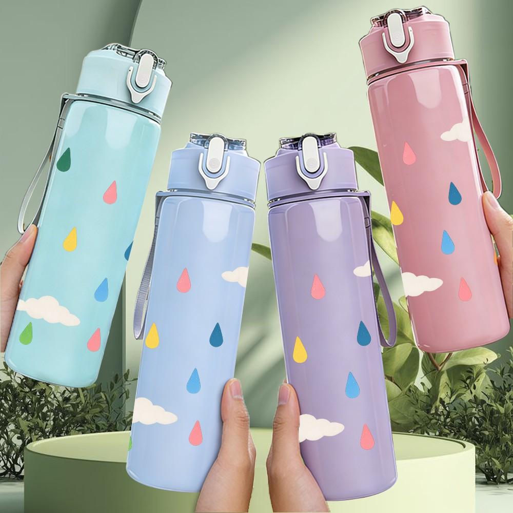 1PC Colorful Rain Drop Pattern 750ml Color Plastic Sports Water Bottle Leakproof Flip Straw Lid Suitable for Sports Office Home Use