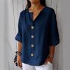 Spring and Summer New Fashionable Loose Fitting Women's V-neck Cotton Linen Button T-shirt Top for Women