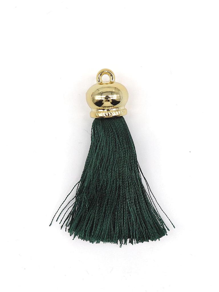 Green Bead Rice Pattern Hat Pendant with Vertical Polyester Tassel