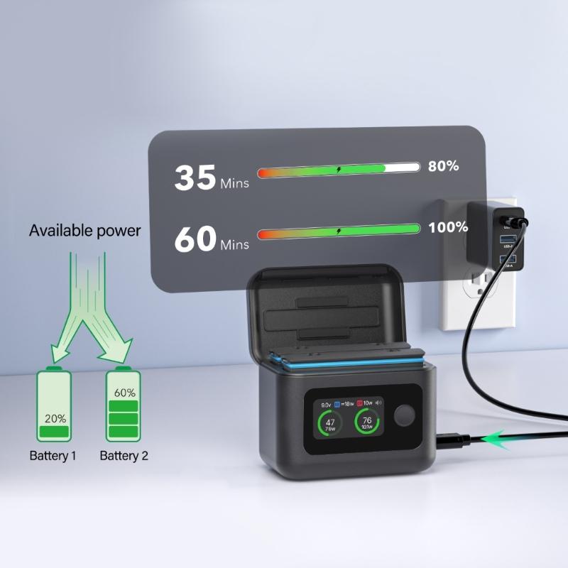 2 Slot Battery Fast Charging Dock For 360 X5 With LCD Screen Display And 27W Output Battery Charging Box