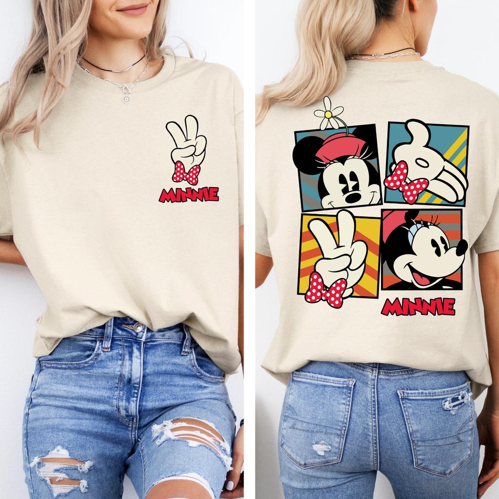 Estate 2025 A due lati Disney Classico Minnie Mouse Posa Mickey e Amici Disney Carina Minnie Mouse 100% Puro Cotone Stampata Maglietta