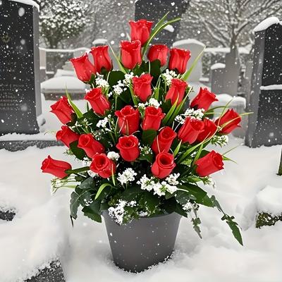 24 Artificial Cemetery Commemorative Roses Plastic Outdoor Cemetery Mourning Gifts Holiday Decoration Suitable Thanksgiving