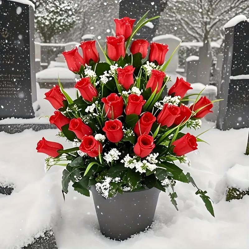 24 Artificial Cemetery Commemorative Roses Plastic Outdoor Cemetery Mourning Gifts Holiday Decoration Suitable Thanksgiving