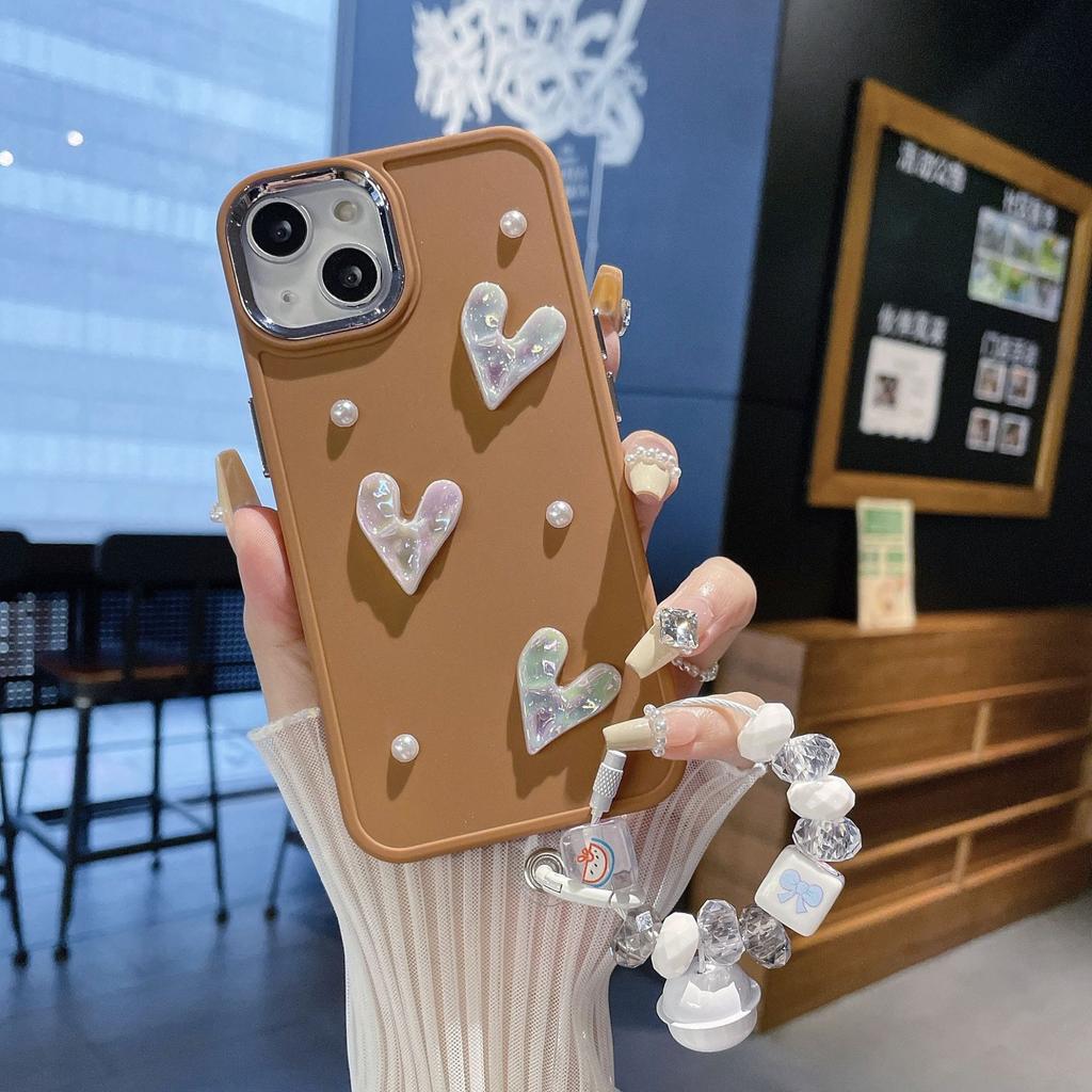 Suitable for Apple 16PRO Metal Photo Frame Pearl Love Mobile Phone Case IPhone 7P/XR Solid Color Protection Case