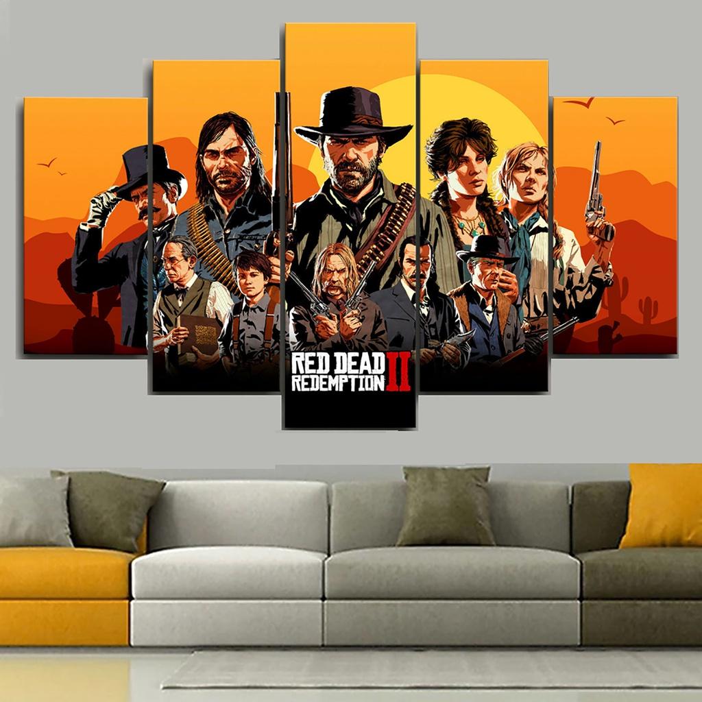

5 Panels Canvas Wall Art Poster Painting Red Dead Redemption 2 Game Wallpaper Home Decor Living Room Picture Print Mural Artwork 20x35 20x45 20x55cm