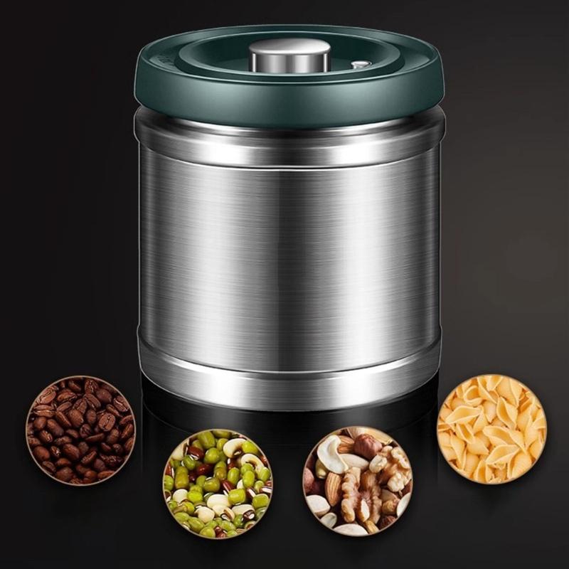 Vacuum Seal Container With 304 Stainless Steels Construction Kitchen Canister Metal Dry Goods Storage Organiser