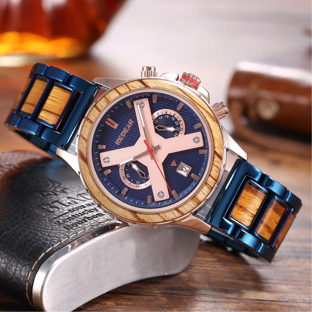 RORIOS Watch Wooden Natural Wood Popular Watch 30M Waterproof Calendar Quartz Wood Watch Unique Travel Casual Business Business Trip Commuting To