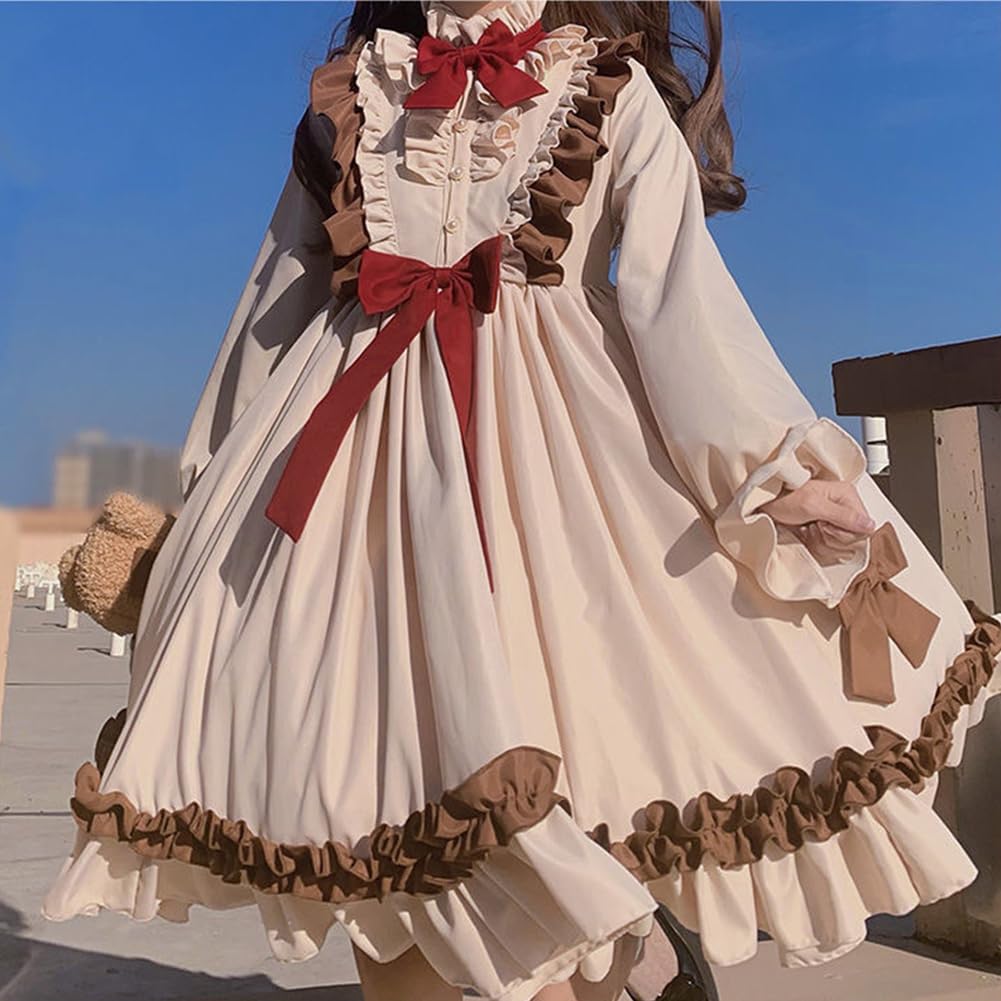 Cute Lolita Dress for Retro High Neck Lace with High Elegant Princess Harajuku Mori Girl Gothic Everyday Anime Conventions Size [SDSXZWG] Women,