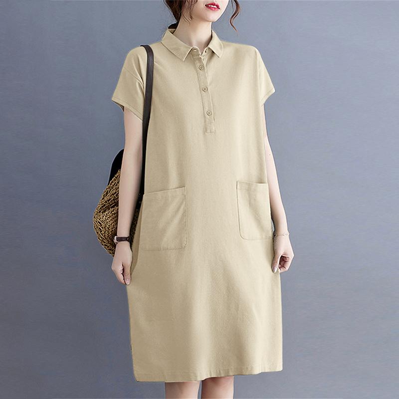 ZANZEA Women Casual Turn Down Collar Solid Color Short Sleeve Shirt Dress
