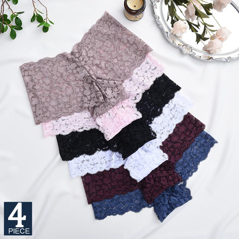 4PCS Lace Panties for Women Floral Hollow Out Boxer Shorts Sexy Underwears Female Intimates Lingerie Transparent Briefs