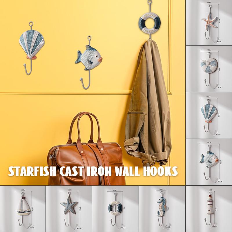 Starfish Cast Iron Wall Hooks Antique Blue Nautical Sea Life Decorative Wall Hook Ideal Beach Home Room Decor Hat Clothes Hanger