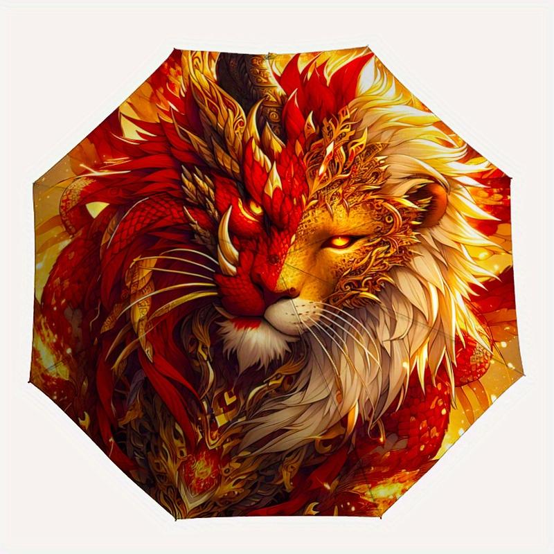 1pc Golden Lion of Fire Automatic Folding Umbrella - 3 Folding Design, Vivid Cartoon Pattern, Suitable for Outdoor Activities, A Gift for Fans In All