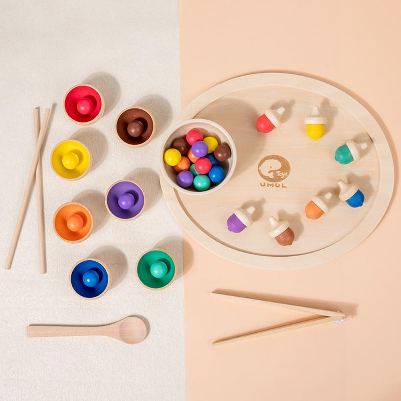 

Wooden Color Bead Sorting Tray Educational Toy Toddlers Preschool Play Learning