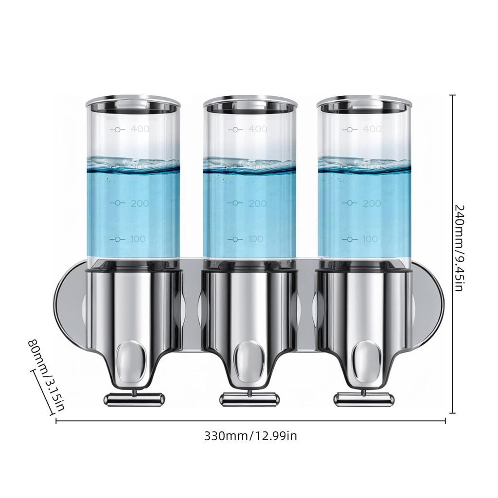 Dozownik mydła 3 w 1, komora 3 x 500 ml, montaż ścienny, pompa prysznicowa do łazienki bez otworu