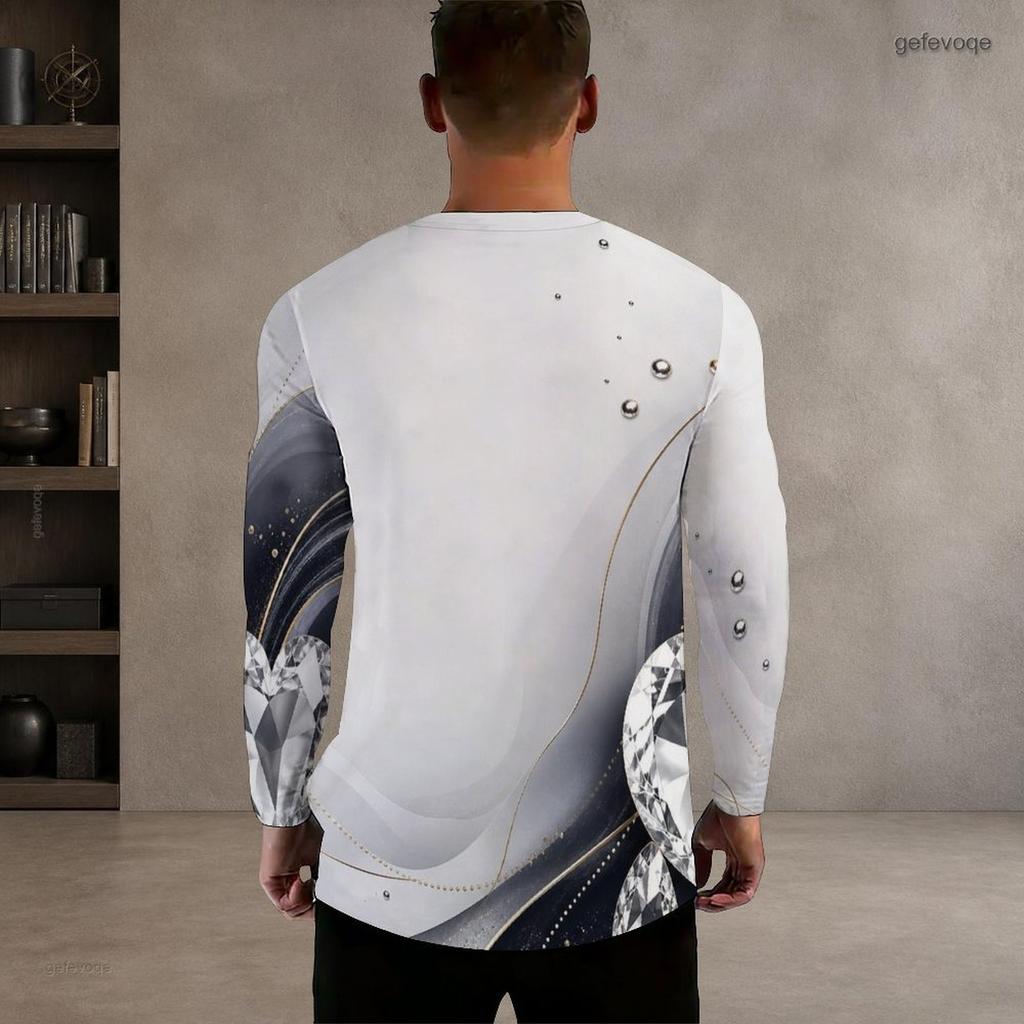 Men Plus Size Round Neck Long Sleeve T Shirt Black Sparkle Star Print Pullover Straight Hem