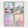 Dreamy Pink Princess Castle Scenery Rainbow Blue Sky Clouds Flowers Poster Canvas Painting Wall Art Pictures Home Decor