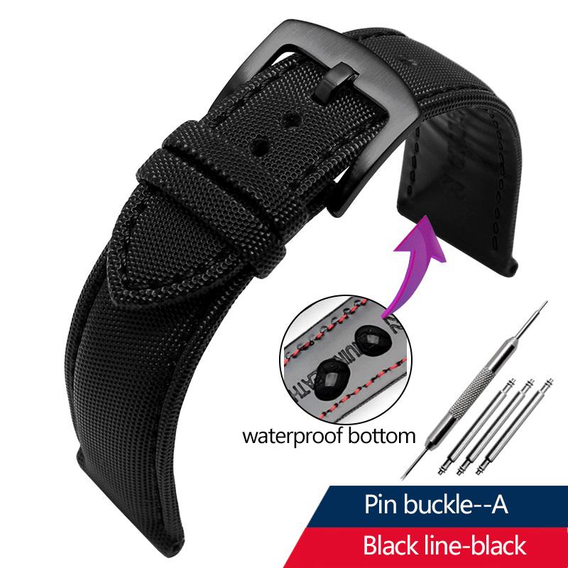 

ОДИН 20мм 21мм 22мм Нейлоновый холст + Кожаное дно Ремешок для часов Для Seiko Нет. 5 Водяной Призрак Citizen BM8475 Tudor Black Shield БраслетMN 20mm