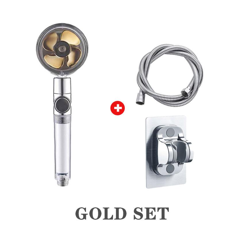 Powerful Pressurized Shower Set Fan Filter Showerhead One Touch Water Stop Sprayer Water Saving Handheld Showerheads