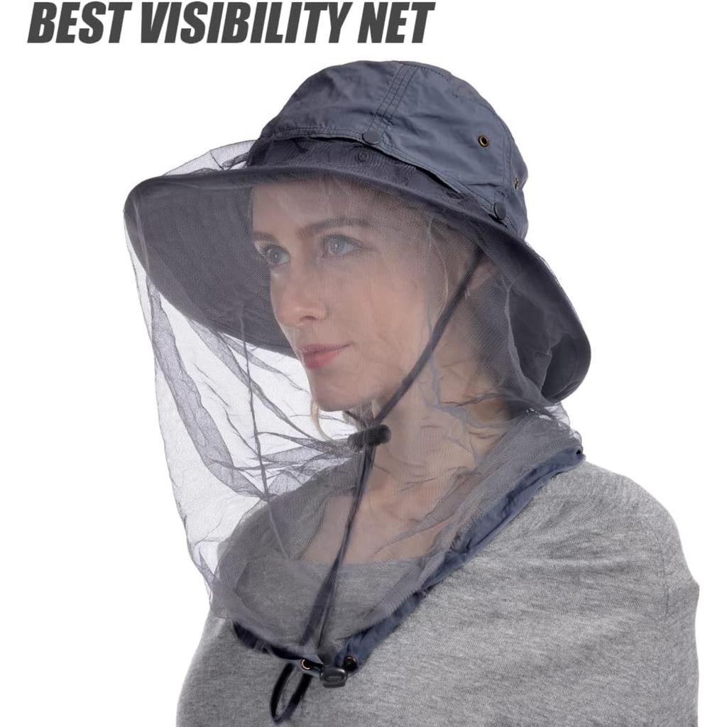 Cappello a Rete per la Testa, Cappello da Safari Cappello da Sole Cappello a Secchiello con Rete Nascosta
