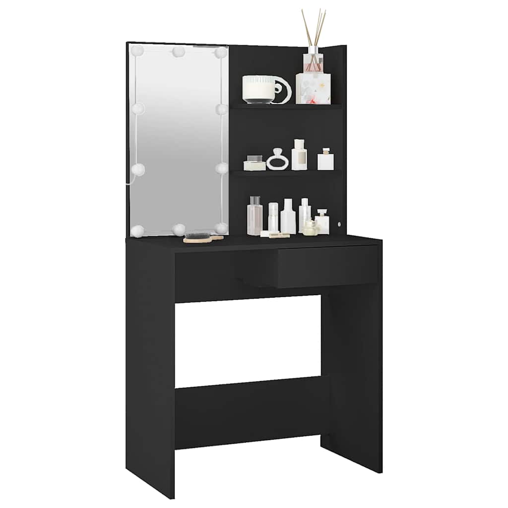 Makeup Table with LED Lights Black 74.5 x 40 x 141 cm