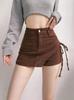Irregular Denim Skort for Women - Slimming Lace-up A-line with Drawstring