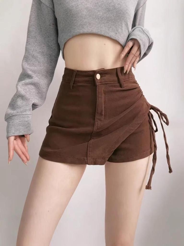 Irregular Denim Skort for Women - Slimming Lace-up A-line with Drawstring