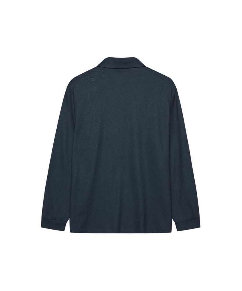 NOTIG Large Check Long Sleeve Polo Shirt Navy