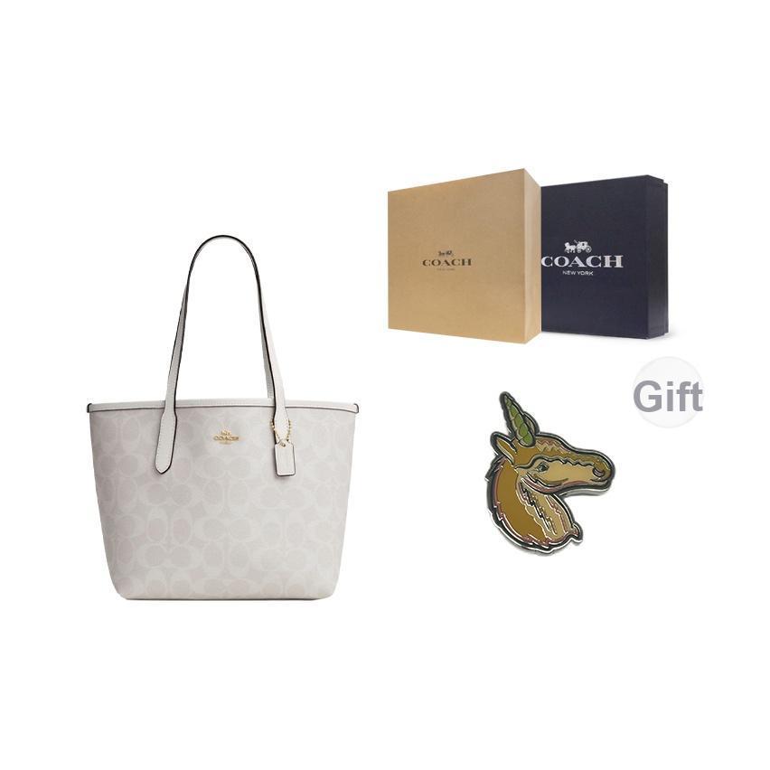 Coach Borsa Tote Classica con Logo Dorato e Motivo Floreale, Chiusura a Bottone, da Donna, Colore Chalk Glacier-White CN733-IMRFF