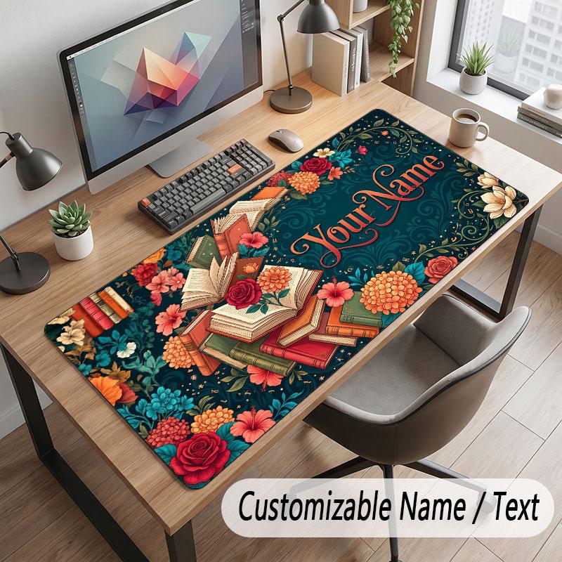 Floral Garden Theme Customized Mouse Pad Personalized Print Name Text Desk Mat For Home Office Table Decor