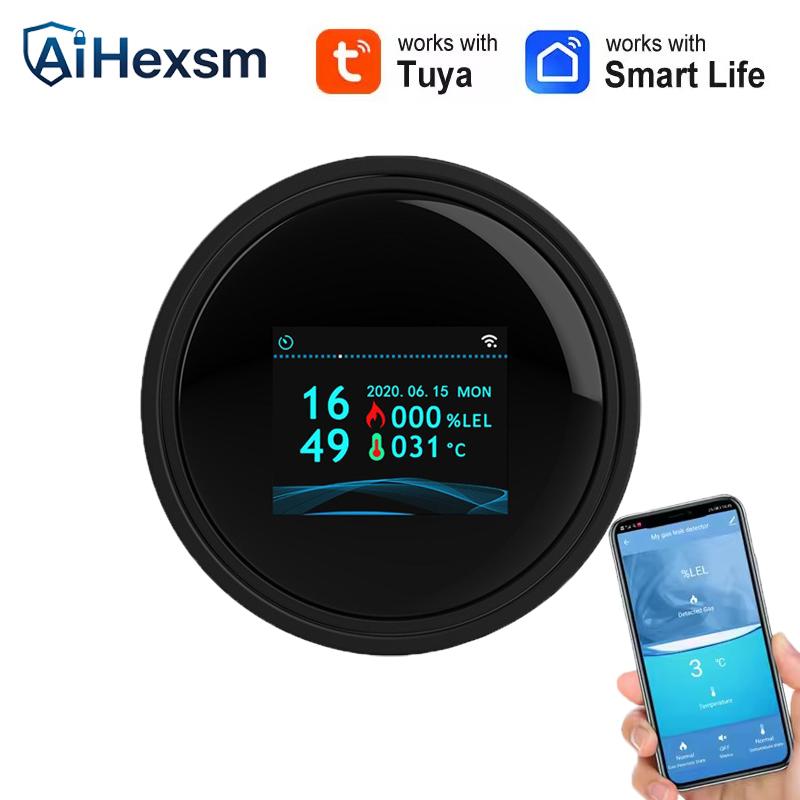 Tuya Wifi Leak With Temperature Function Combustible Gas Detectors Support Home Smart Life Natural Gas Alarm Sensor LCD Display 1PCS