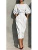Abito Retro da Donna con Scollo a Barca e Silhouette ad A, Maniche a Sbuffo e Gonna Pieghettata a Vita Alta – Perfetto per l'Eleganza di Primavera e Autunno