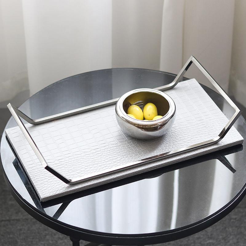 Light Luxury Model Room Sales Office High Handle Tray Ornaments Study Room Dining Room Bedroom Art Crocodile Pattern Leather Accessories