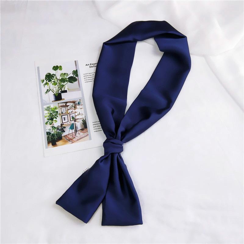 Mode Neckerchief Dames Hoofdband Haar Sjaal Zijde Satijn Tas Sjaals Vrouwelijk 145*15cm Lange Sjaals Zwart Rood Roze Sjaals Voor Dames One Size marineblauwe kleur