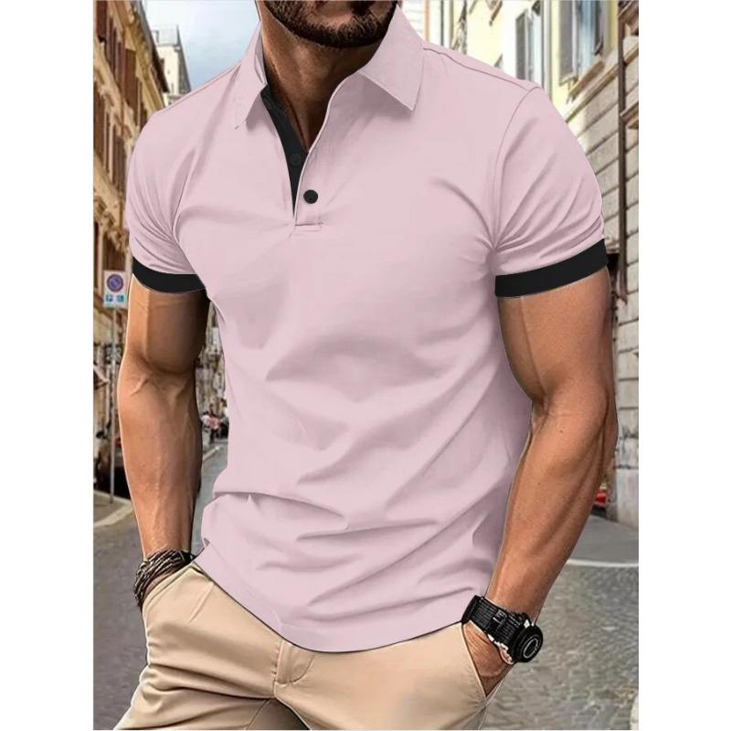 Men's Polo Shirt Short Sleeve Casual Slim Fit Color Blocking T-shirts England Style Streetwear Polos Men's Tops Tees
