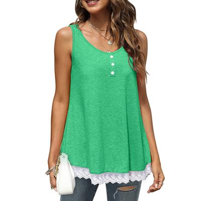 Damska letnia bluzka z koronkowymi przeszyciami, swobodna i wygodna bezrękawnik