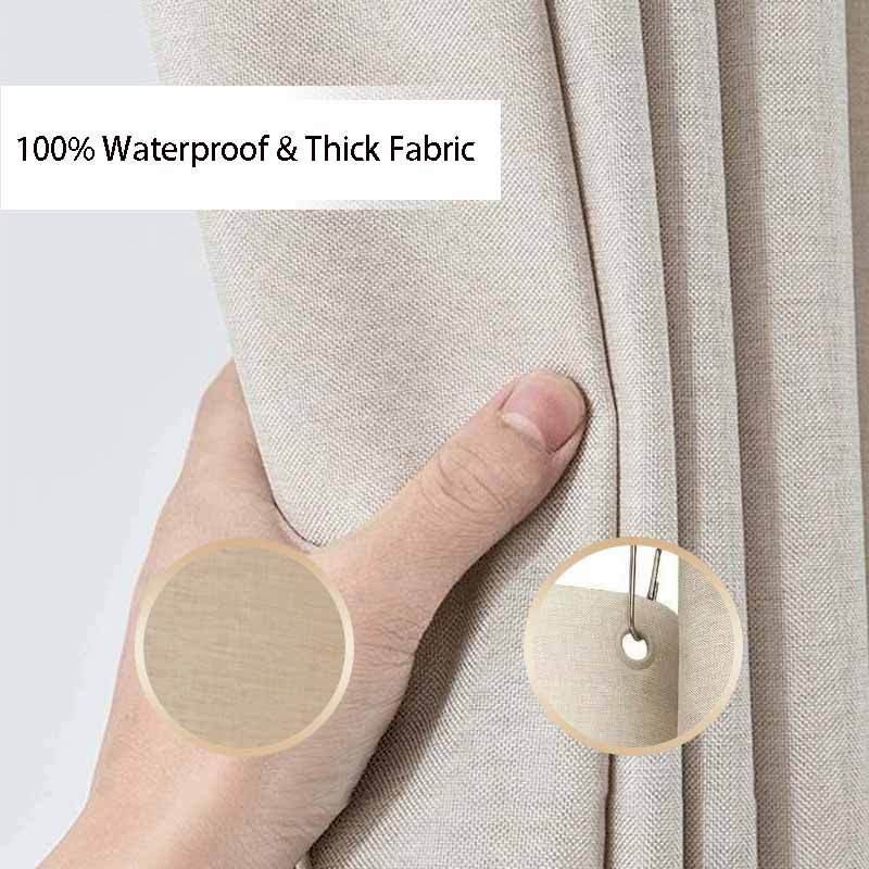Linen Look Shower Curtain - Thick & Waterproof Bathroom Fabric with Plastic Hooks