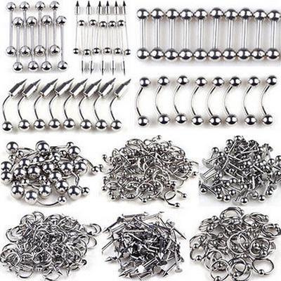 85Pcs Tongue Eyebrow Lip Belly Navel Ring Stainless Steel Piercing Body Jewelry